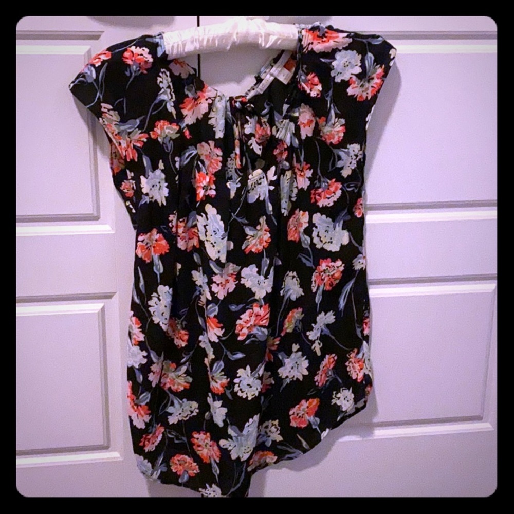 Tie back black floral blouse